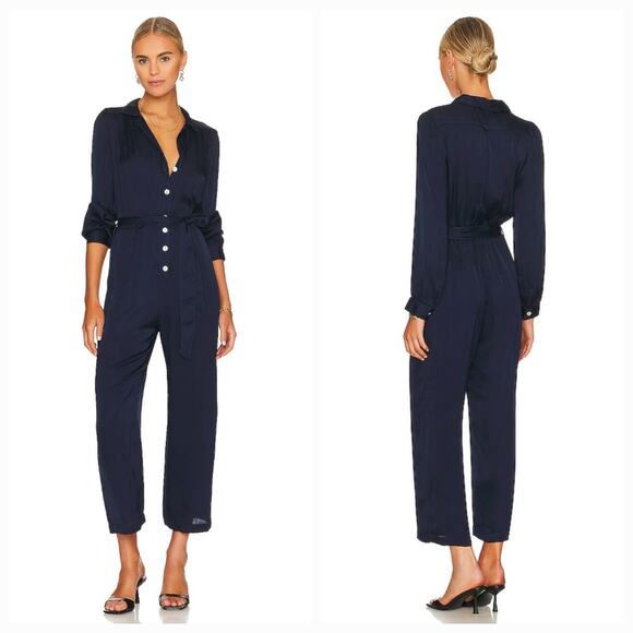 Bella Dahl Gathered Button Front Jumpsuit in Blue Lake Small